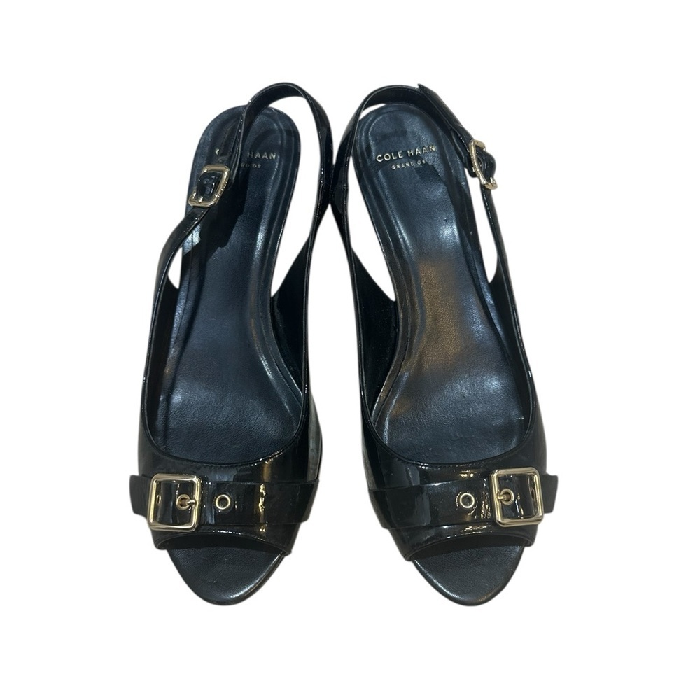 Cole Haan Black Patent Slingback Heels 6 1/2B
